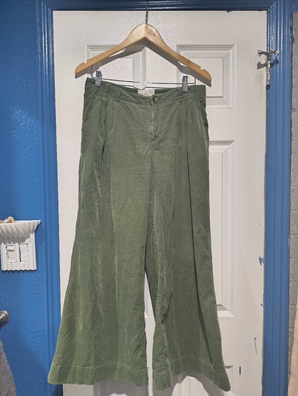 Anthropologie Olive Green Corduroy Wide-Leg Trousers